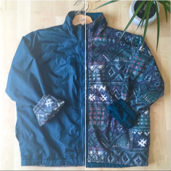REVERSIBLE Windbreaker Fleece Vintage 80s/90s M/L - Picture 2 of 8
